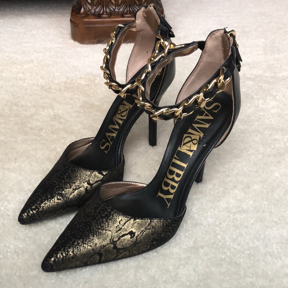 ❤️NWOT❤️ SAM & LIBBY CHAIN ANKLE STRAP HEELS ~ 9